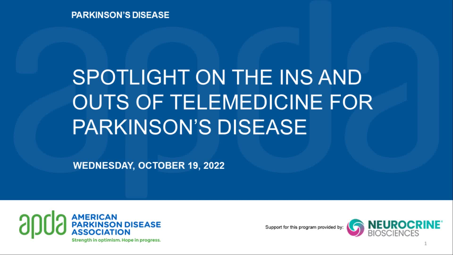 APDA - Spotlight on the Ins and Outs of Telemedicine for Parkinson’s Disease